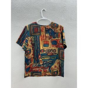 Kensington Square Womens Blouse Size Small Short Sleeve Abstract
